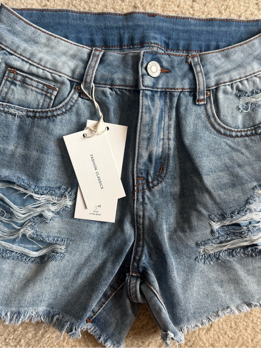 Women's Light Blue Distressed Denim Shorts